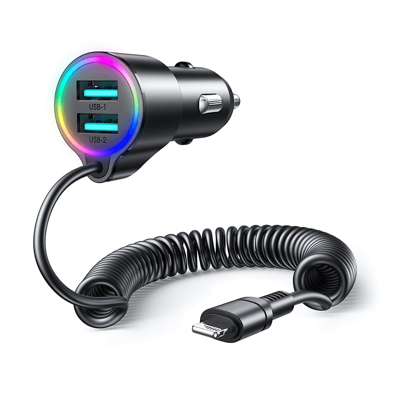 Joyroom JR - CL25 3in1 Fast Car Charger 17W Φορτιστής Αυτοκινήτου με 2 Θύρες USB και Καλώδιο Lightning 1.5m - Black