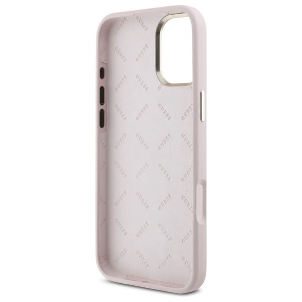 Guess iPhone 16 - Silicone Script Metal Logo and Frame - Σκληρή Θήκη με Πλαίσιο Σιλικόνης - Pink - GUHCP16SSMBSLP