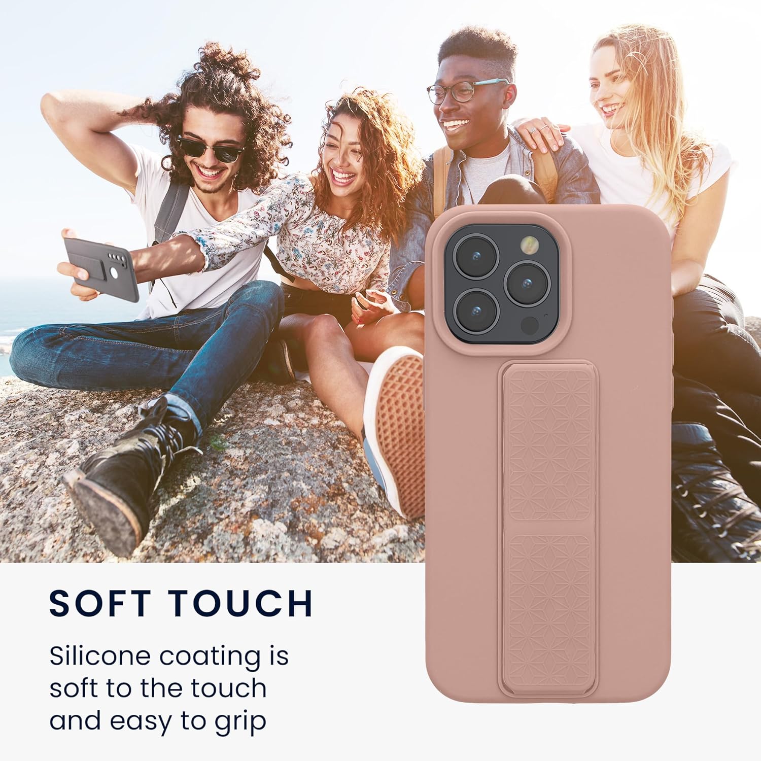 KW iPhone 15 Pro Max Θήκη Σιλικόνης TPU με Finger Holder - Dusky Pink