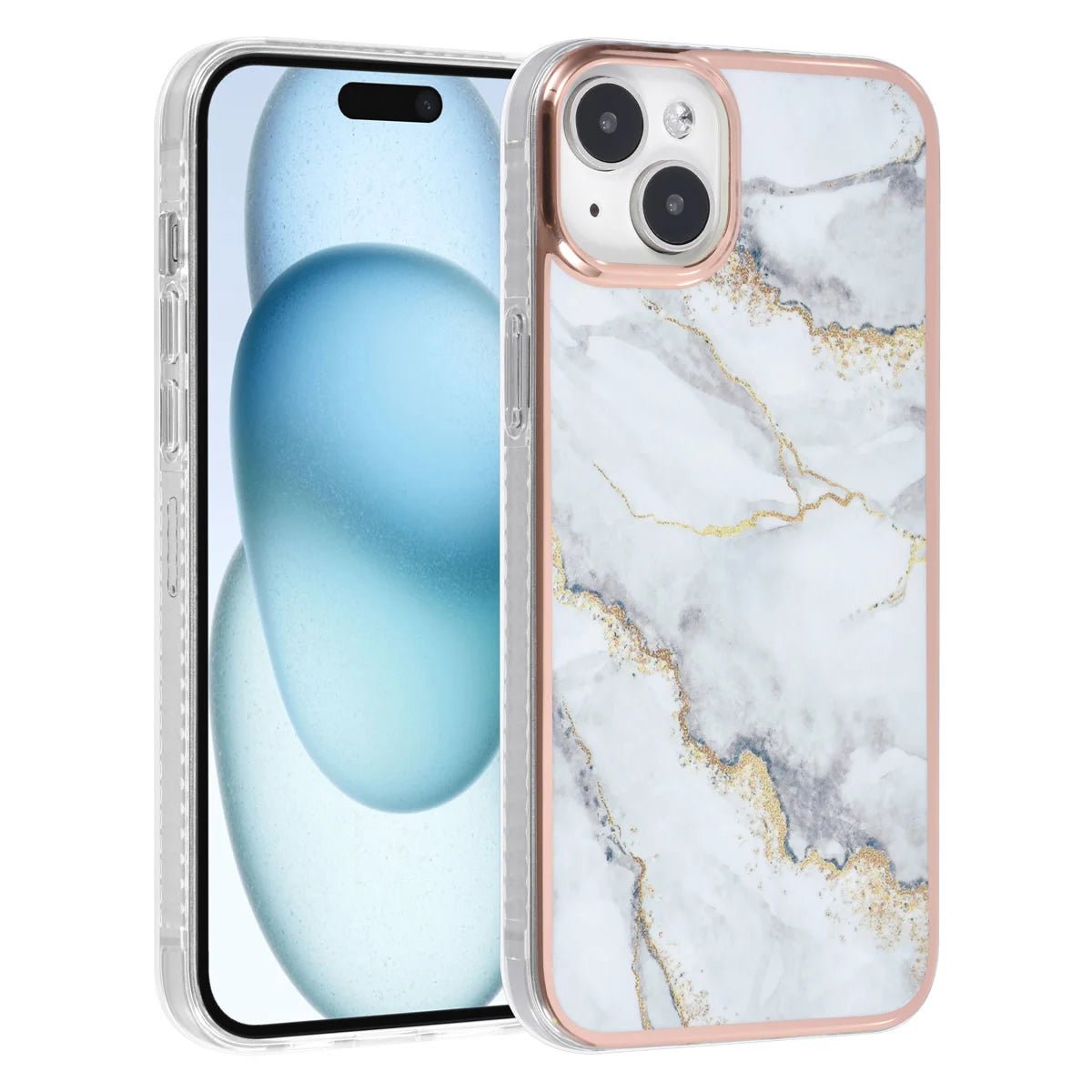 Tuniq iPhone 15 Plus / 14 Plus - Σκληρή Θήκη με Πλαίσιο Σιλικόνης - Σχέδιο Μάρμαρο - Γκρί