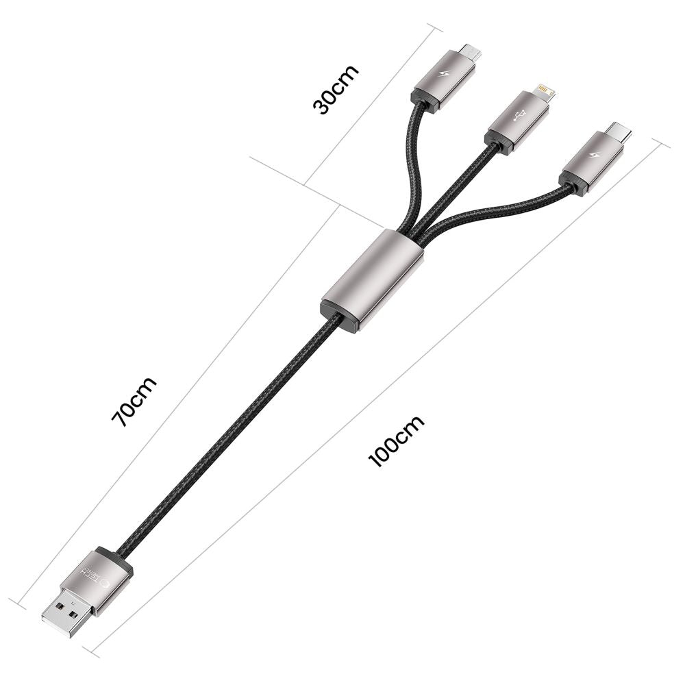 Tech - Protect UltraBoost 3in1 Καλώδιο Δεδομένων και Φόρτισης USB to Lightning / Type - C / Micro USB 3.5A - 1m - Grey