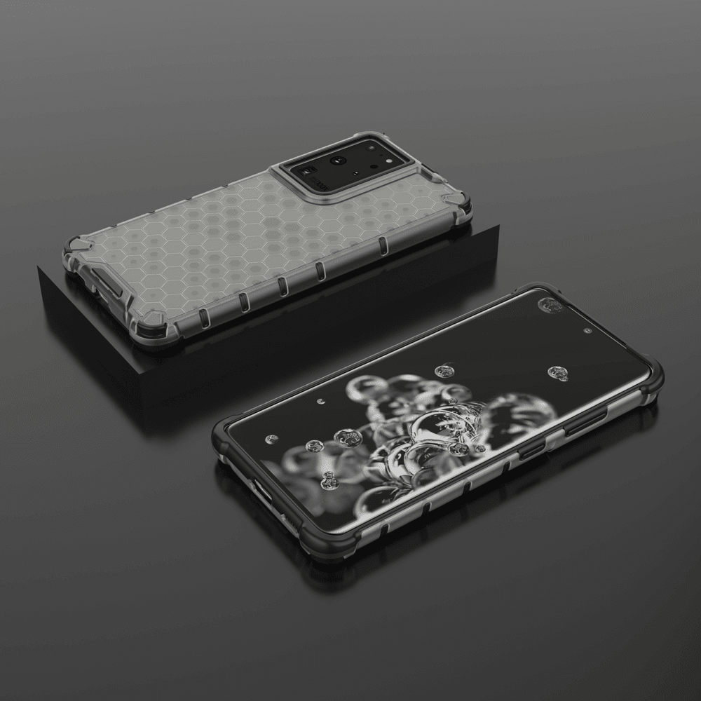 OEM Samsung Galaxy S22 Ultra Honeycomb Σκληρή Θήκη με Πλαίσιο Σιλικόνης - Black