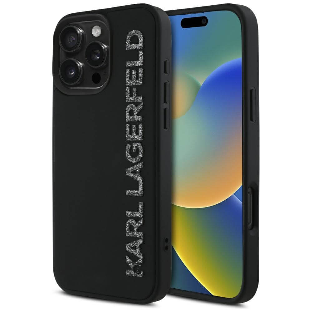Karl Lagerfeld iPhone 16 Pro Max - HC 3D Rubber Elongated Glitter - Σκληρή Θήκη με Πλαίσιο Σιλικόνης - Black - KLHCP16XRBKGVCK