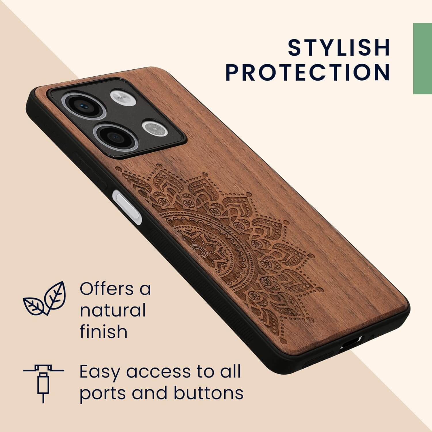 KW Xiaomi Redmi Note 13 5G Θήκη από Φυσικό Ξύλο - Design Rising Sun - Dark Brown