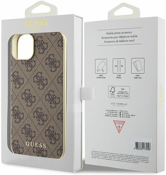Guess iPhone 15 Plus - 4G Charms Collection Θήκη με Επένδυση Συνθετικού Δέρματος - Brown - GUHCP15MGF4GBR