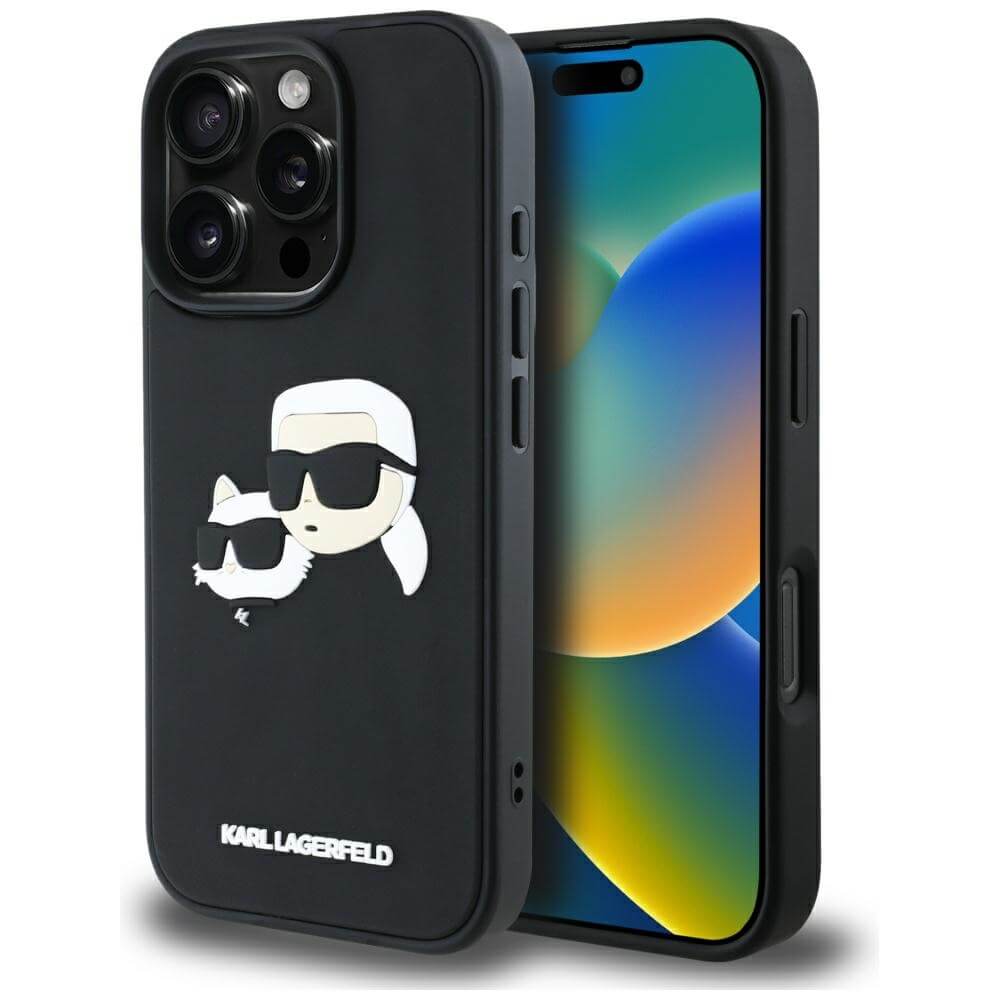 Karl Lagerfeld iPhone 16 Pro - HC 3D Rubber Double Heads - Σκληρή Θήκη με Πλαίσιο Σιλικόνης - Black - KLHCP16LRBCKCHLK