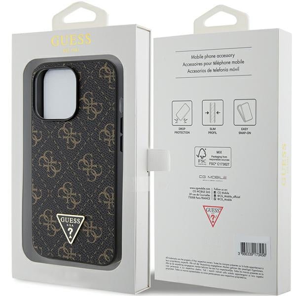 Guess iPhone 15 Pro Max - 4G Triangle Metal Logo Σκληρή Θήκη με Επένδυση Συνθετικού Δέρματος και Πλαίσιο Σιλικόνης - Black - GUHCP15XPG4GPK