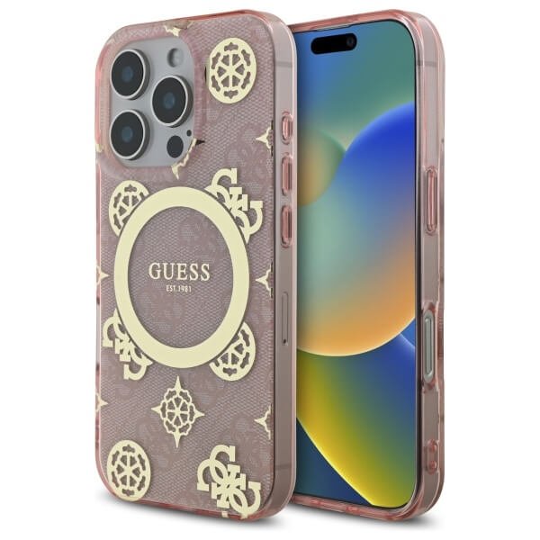 Guess iPhone 16 Pro - IML Peony On 4G Background MagSafe - Θήκη με Επένδυση Συνθετικού Δέρματος - Pink - GUHMP16LH4PYEEP