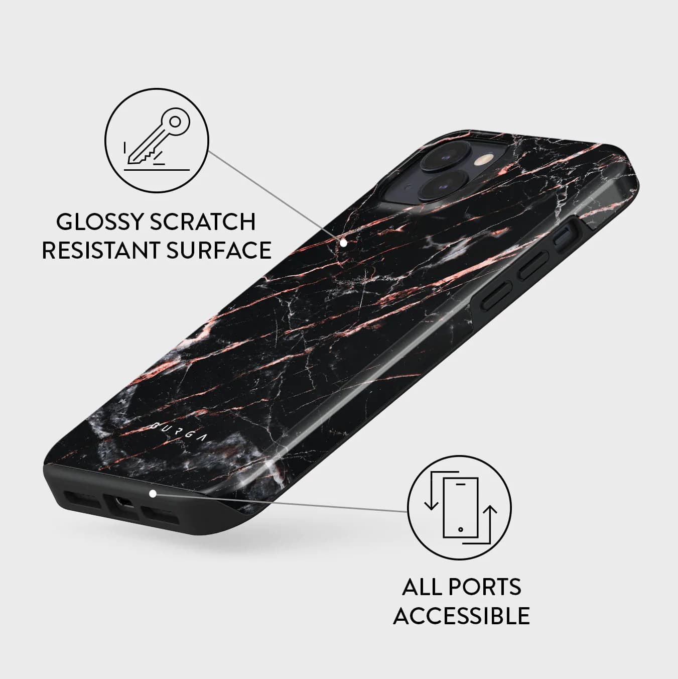 Burga iPhone 14 Fashion Tough Σκληρή Θήκη - Rose Gold Marble