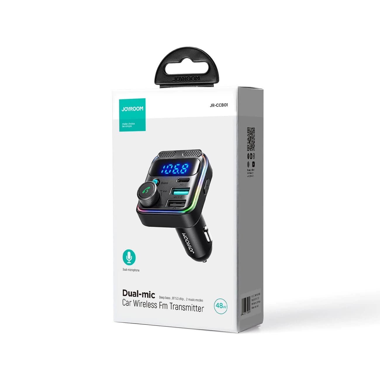 Joyroom JR - CCB01 Bluetooth 5.3 FM Transmitter για Αναπαραγωγή Μουσικής / Κλήσεις / Φόρτιση Κινητών στο Αυτοκίνητο 48W - Black