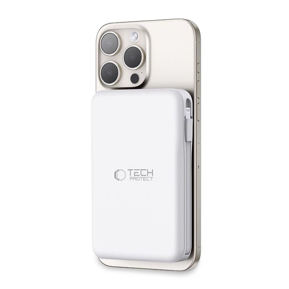 Tech - Protect PB31 Lifemag Ασύρματο MagSafe PowerBank Κινητού 10000 mAh με Ενσωματωμένο Καλώδιο Type - C και Lightning - White