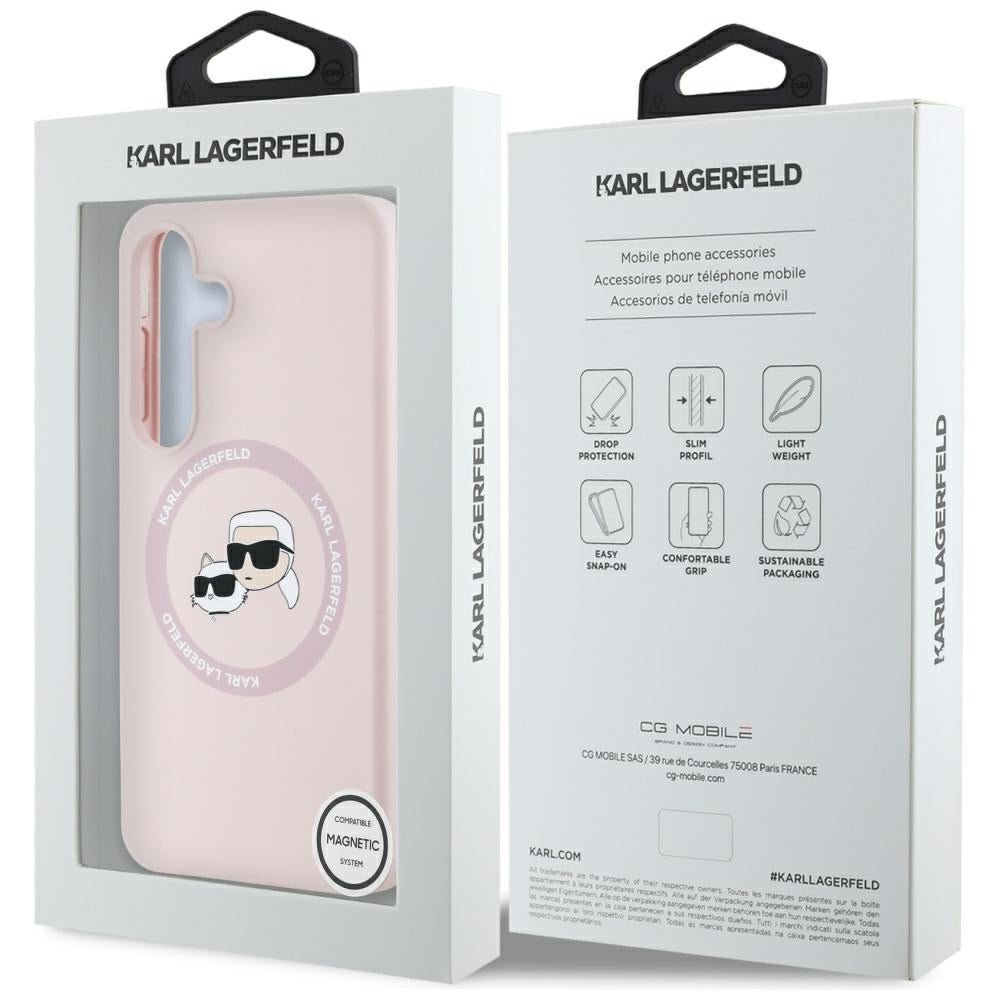 Karl Lagerfeld Samsung Galaxy S25 Plus - Silicone Double Heads and Circle - Σκληρή Θήκη Σιλικόνης με MagSafe - Pink - KLHMS25MSKCHTCP