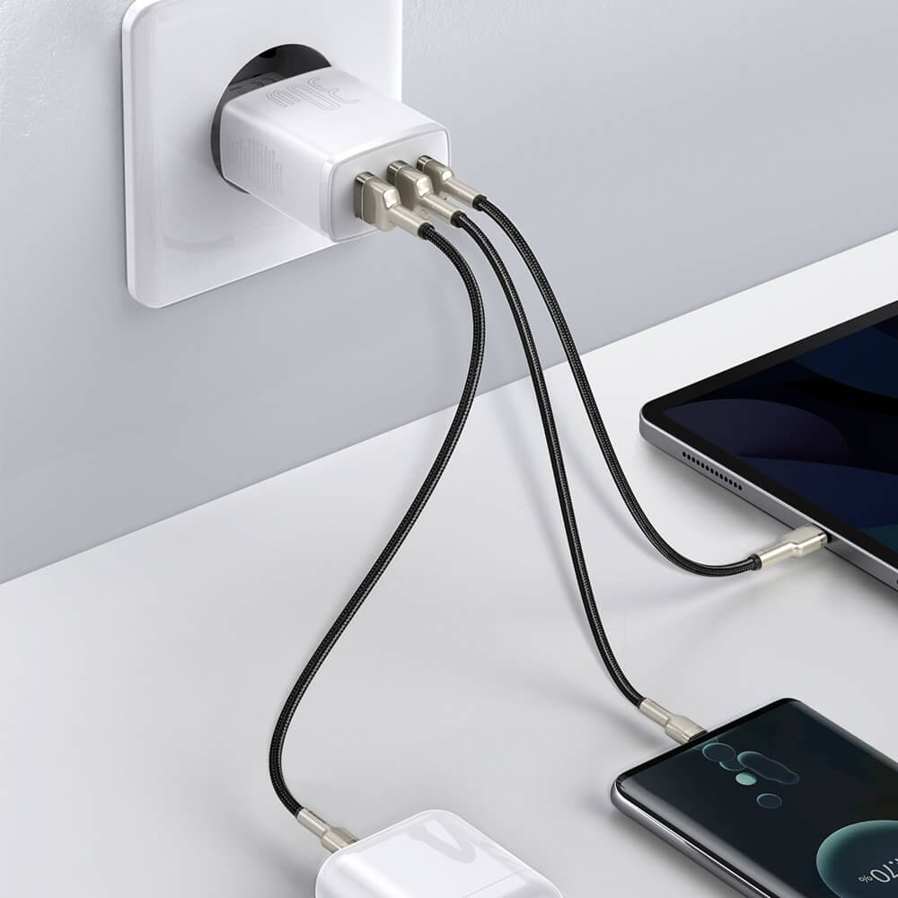 Baseus Compact Οικιακός Φορτιστής Γρήγορης Φόρτισης με 2 Θύρες USB και 1 Θύρα Type - C 30W - White - CCXJ - E02