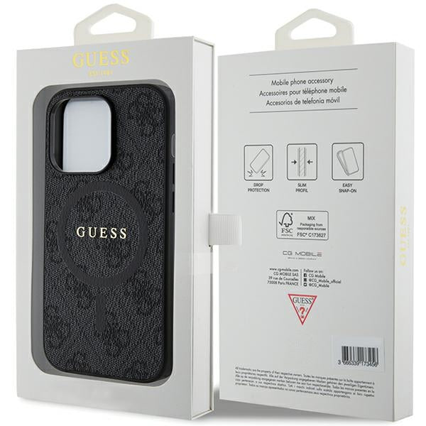 Guess iPhone 15 Pro Max - 4G Collection Leather Metal Logo MagSafe Θήκη με Επένδυση Συνθετικού Δέρματος και MagSafe - Black - GUHMP15XG4GFRK