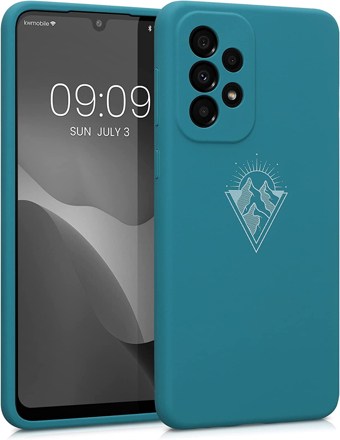 KW Samsung Galaxy A33 5G Θήκη Σιλικόνης Rubber TPU - Design Minimalist Mountain - White / Petrol - 58026.01