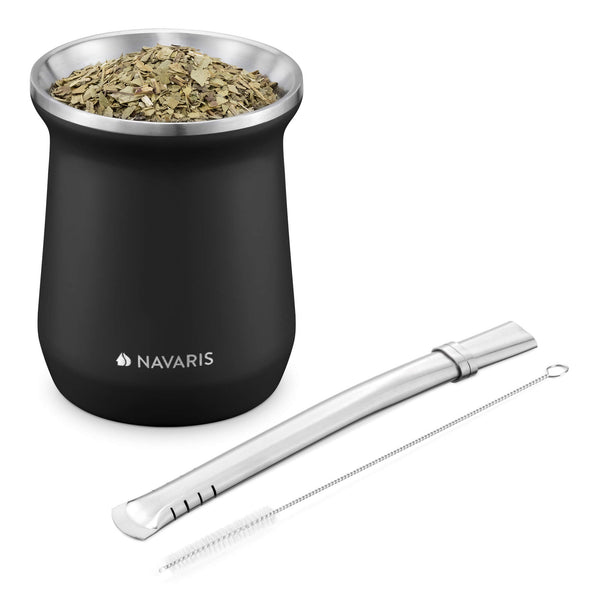 Navaris Σετ με Κούπα και Καλαμάκι Bombilla για Τσάι Yerba Mate - Black - 54274.01.01