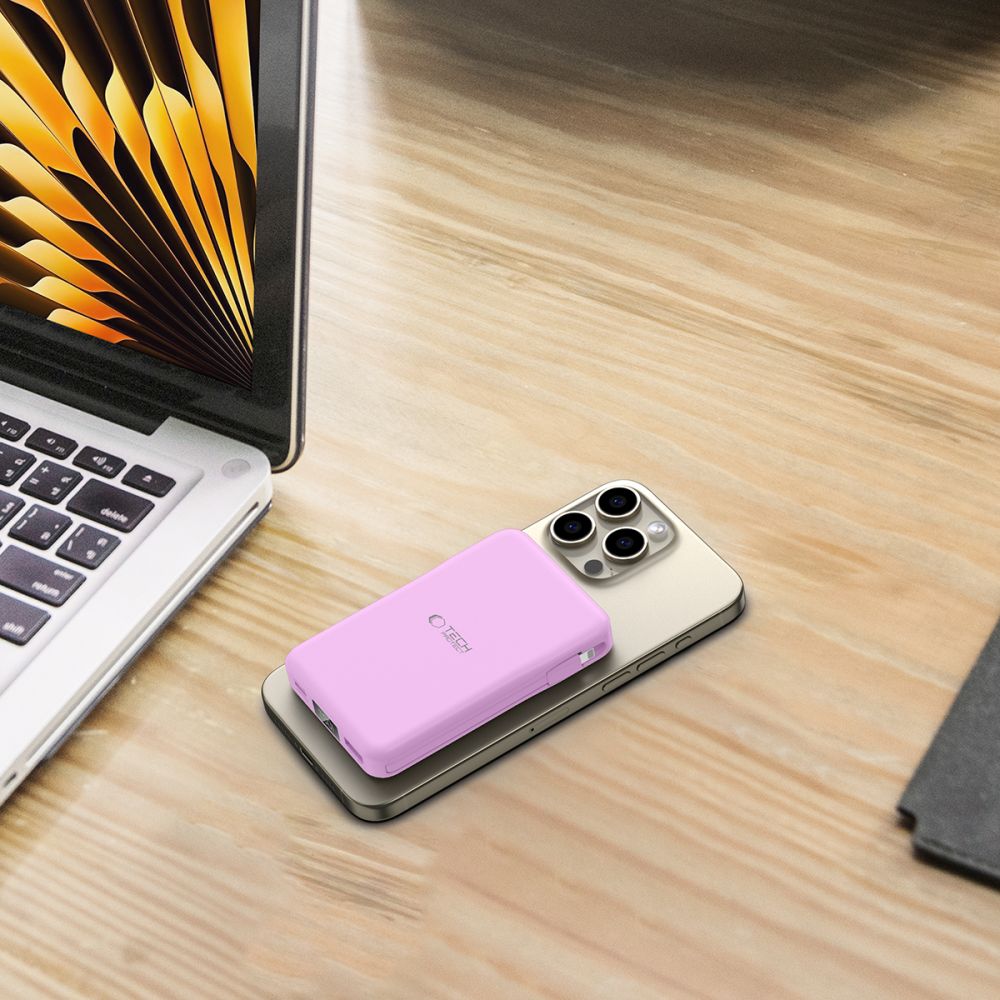 Tech - Protect PB31 Lifemag Ασύρματο MagSafe PowerBank Κινητού 10000 mAh με Ενσωματωμένο Καλώδιο Type - C και Lightning - Lavender