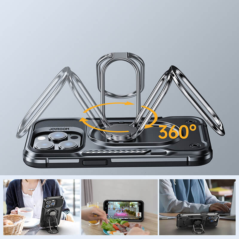 Joyroom iPhone 14 Pro Dual Hinge Σκληρή Θήκη Υψηλής Προστασίας με Δαχτυλίδι Συγκράτησης - Black - JR - 14S2