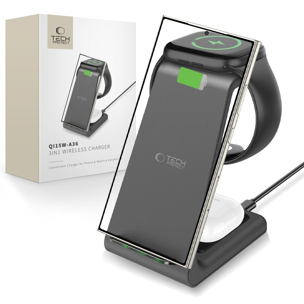 Tech - Protect QI15W - A36 3in1 Ασύρματος Φορτιστής για Android - Black