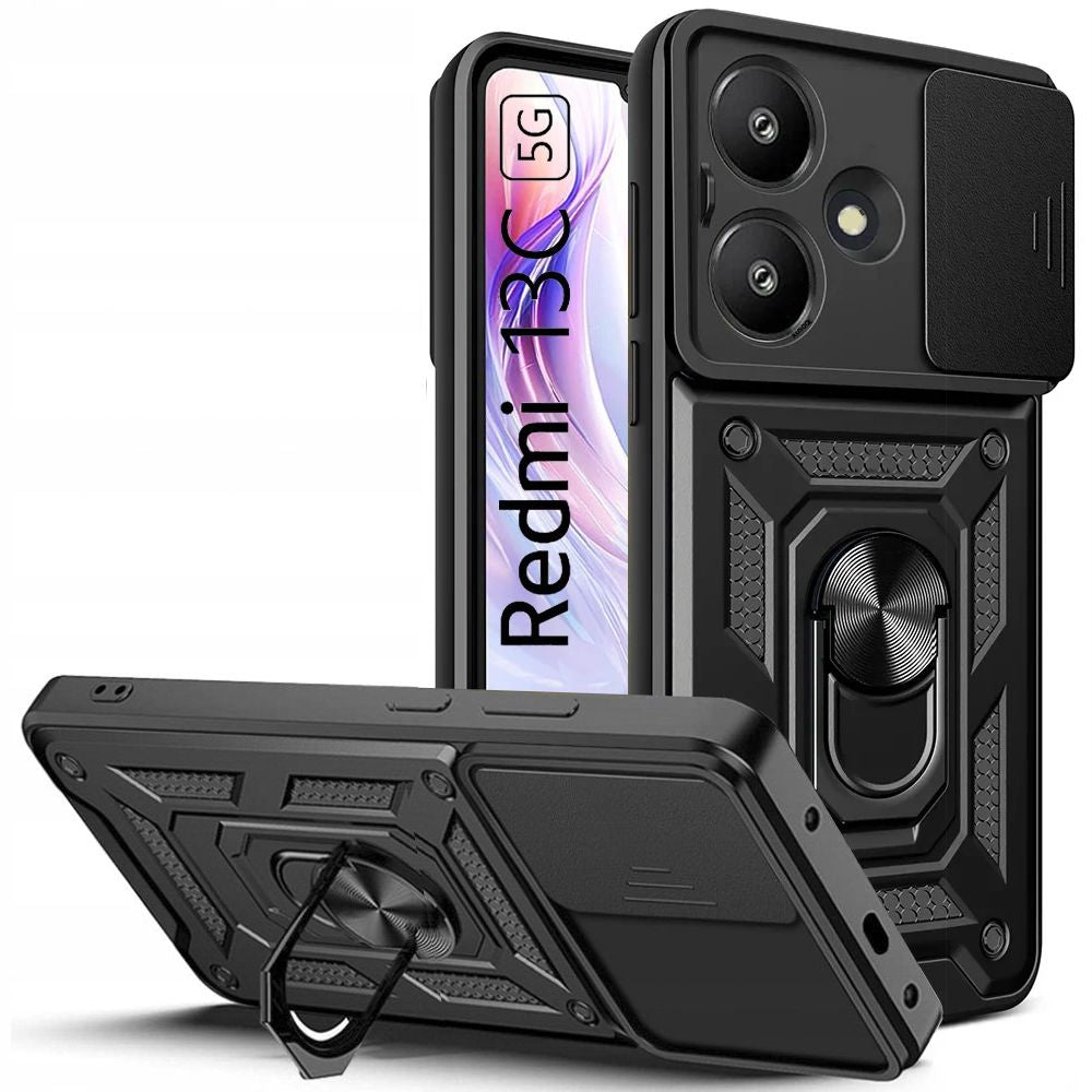 Tech - Protect Xiaomi Redmi 13C 5G Camshield Pro Σκληρή Θήκη με Πλαίσιο Σιλικόνης και Δαχτυλίδι Συγκράτησης - Black