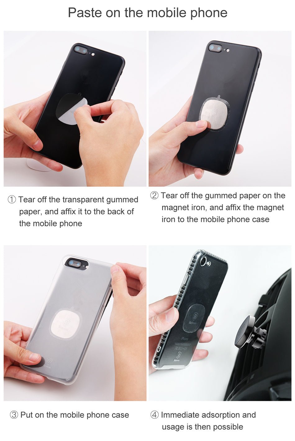 Baseus Privity Pro Air Vent Magnetic Car Mount Holder for Smartphones / iPhones - Μαγνητική Βάση Αυτοκινήτου Αεραγωγού με Δέρμα - Black - SUMQ - PR01