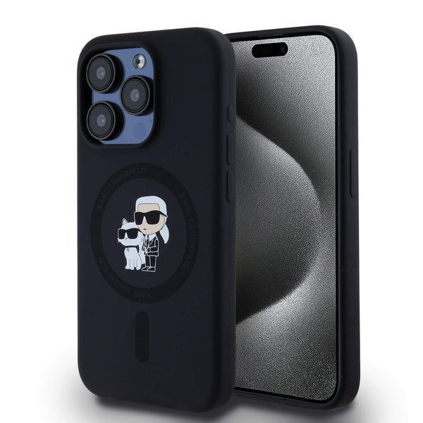 Karl Lagerfeld iPhone 15 Pro - Silicone Karl and Choupette - Θήκη Σιλικόνης με MagSafe - Black - KLHMP15LSCMKCRHK