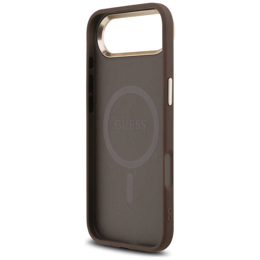 Guess iPhone Air - 4G Triangle Strass Logo MagSafe - Σκληρή Θήκη με Επένδυση Συνθετικού Δέρματος - Brown / Gold - GUHMP17MP4GTDGMW