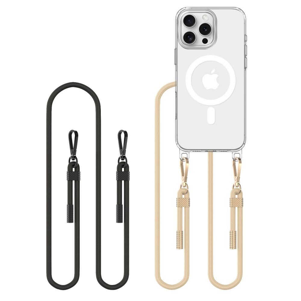 Tech - Protect iPhone 16 Pro Max Flexair Chain MagSafe Σκληρή Θήκη με Πλαίσιο Σιλικόνης και 2 Λουράκια - Διάφανη - Black / Beige