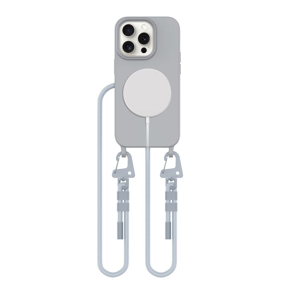 Tech - Protect iPhone 15 Pro MagNecklace - MagSafe Θήκη Σιλικόνης TPU με Pυθμιζόμενο Αποσπώμενο Κορδόνι - Crayon Grey
