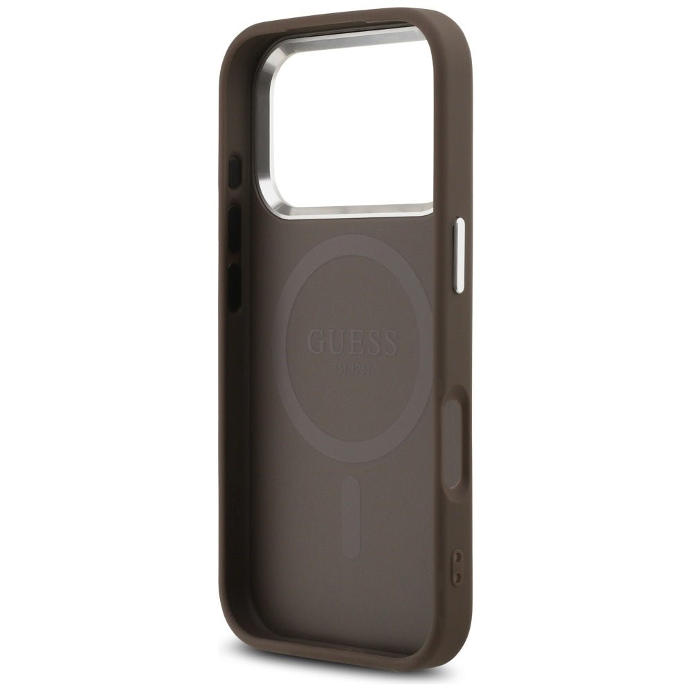 Guess iPhone 17 Pro Max - 4G Classic Logo MagSafe - Σκληρή Θήκη με Πλαίσιο Σιλικόνης και Επένδυση Οικολογικού Δέρματος - Brown - GUHMP17XP4GSSMCW