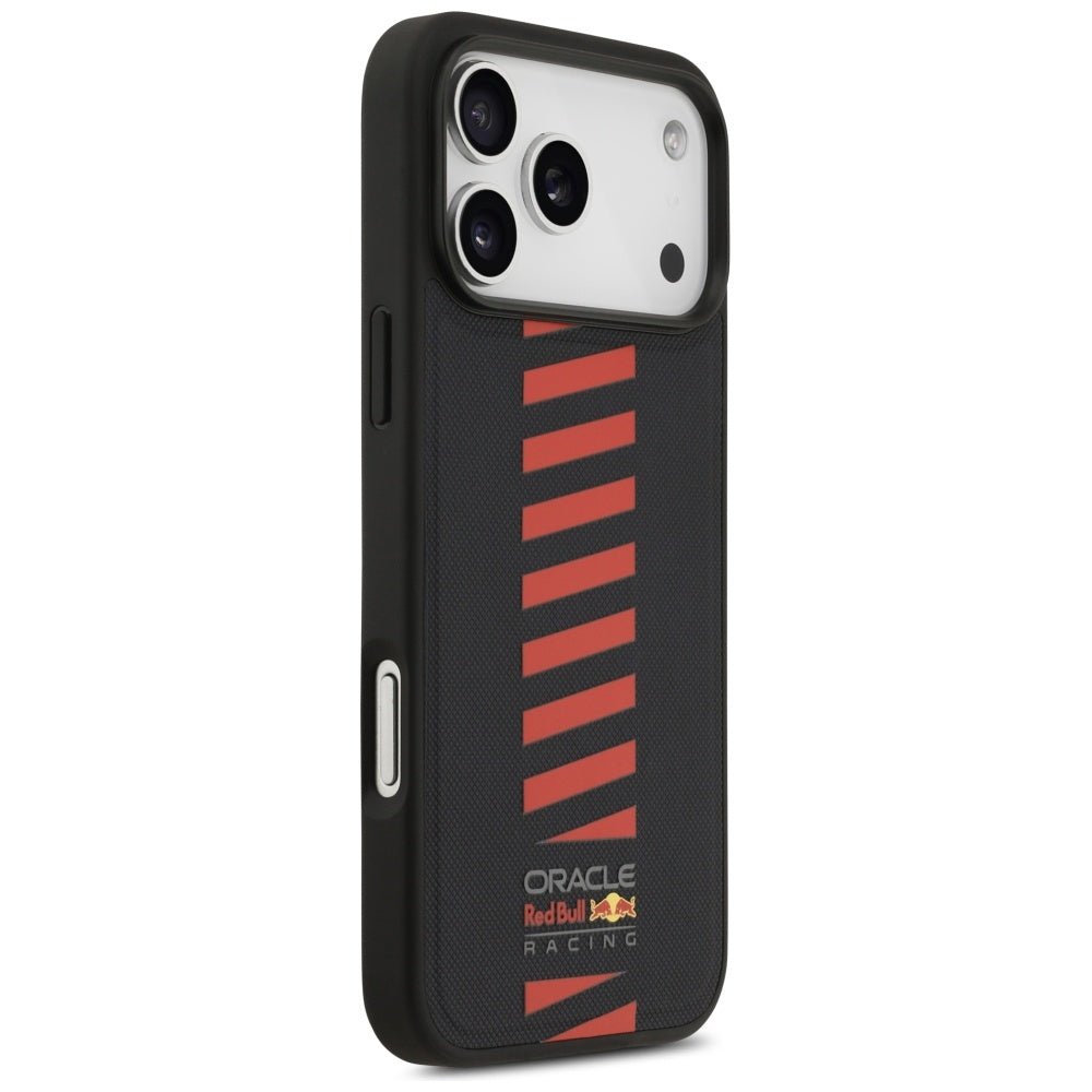 Red Bull iPhone 17 Pro Max - Meshed Powerbar MagSafe - Σκληρή Θήκη με Πλαίσιο Σιλικόνης και Επένδυση από Οικολογικό Δέρμα - Navy Blue - RBHMP17X24PUDSRV