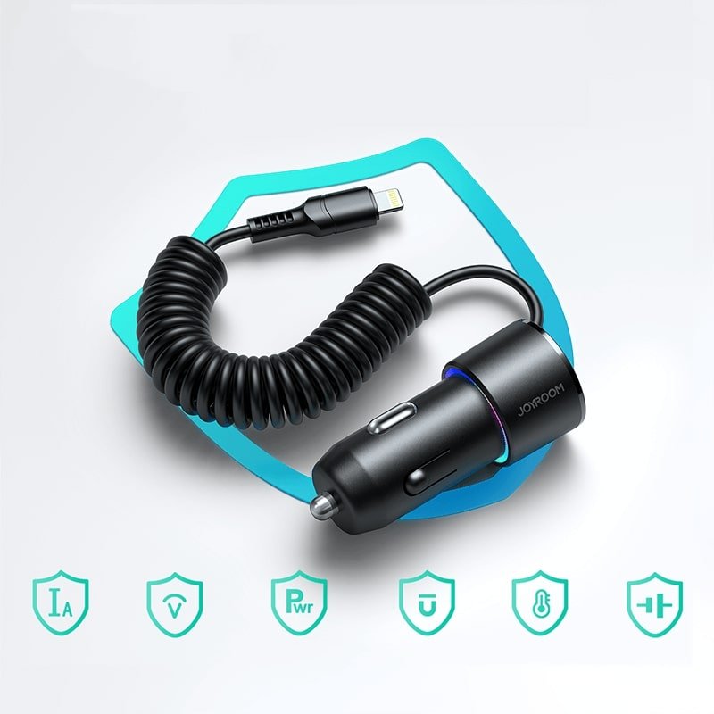 Joyroom JR - CL25 3in1 Fast Car Charger 17W Φορτιστής Αυτοκινήτου με 2 Θύρες USB και Καλώδιο Lightning 1.5m - Black