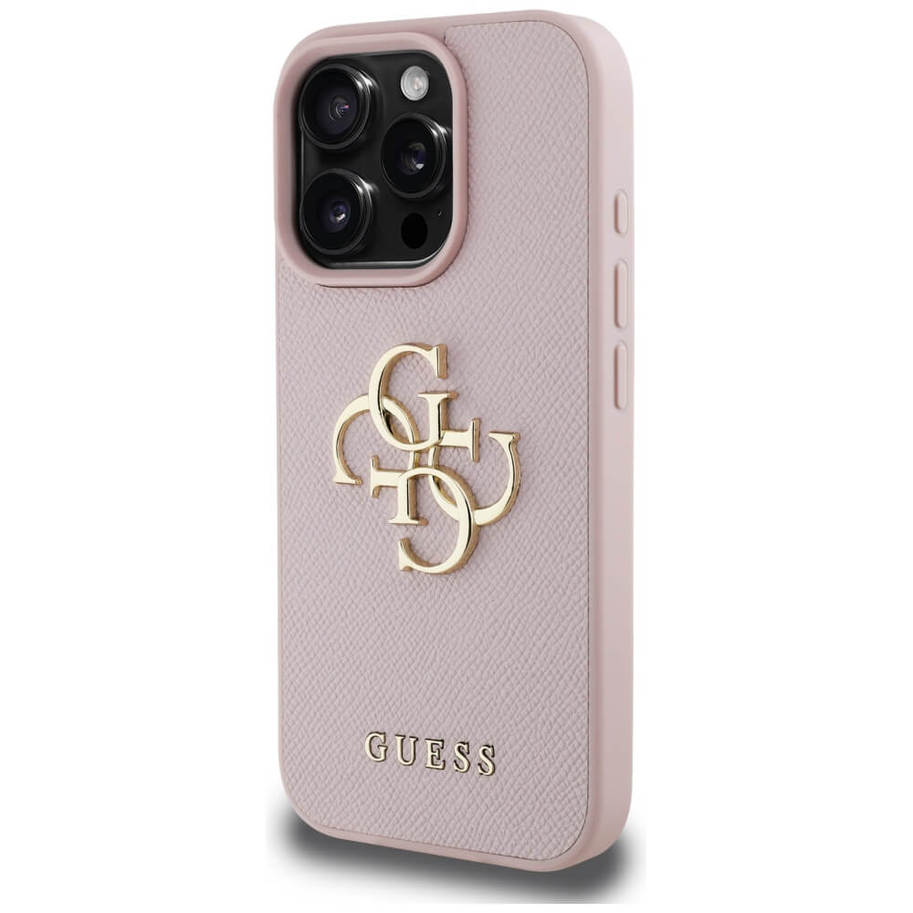 Guess iPhone 16 Pro Max - Grained Big 4G Logo Small Classic Logo - Σκληρή Θήκη με Επένδυση από Οικολογικό Δέρμα - Pink - GUHCP16XPGT4MBP