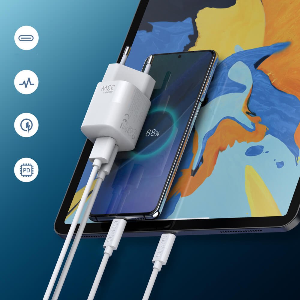 Choetech PD QC 33W Οικιακός Φορτιστής Γρήγορης Φόρτισης με 1 Θύρα Type - C και 1 Θύρα USB - White - PD5006