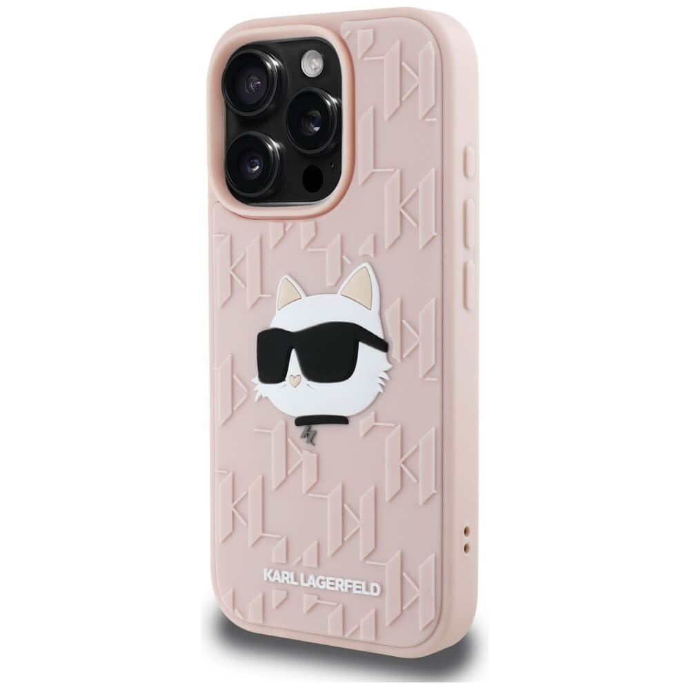 Karl Lagerfeld iPhone 16 Pro - 3D Rubber Monogram and Choupette - Σκληρή Θήκη με Πλαίσιο Σιλικόνης - Pink - KLHCP16LRBCCHHKLP