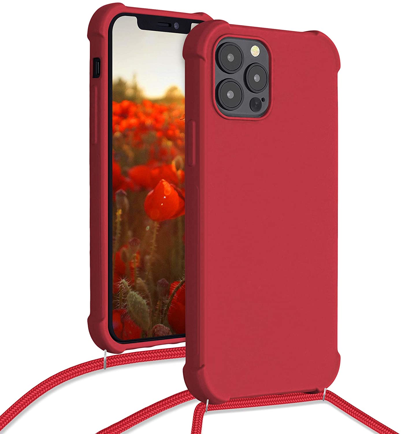 KW iPhone 12 / iPhone 12 Pro Θήκη Σιλικόνης TPU με Λουράκι - Red Matte - 53840.09