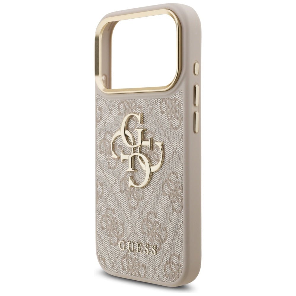 Guess iPhone 17 Pro - 4G Big 4G Classic Logo - Σκληρή Θήκη με Πλαίσιο Σιλικόνης και Επένδυση από Οικολογικό Δέρμα - Pink / Gold - GUHCP17L4GMGCPI