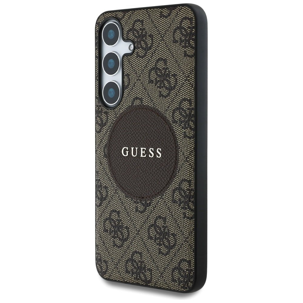 Guess Samsung Galaxy S25 Plus - 4G Round Patch Classic Logo - Θήκη με Επένδυση Συνθετικού Δέρματος και MagSafe - Brown - GUHMS25MP4PGRSGW