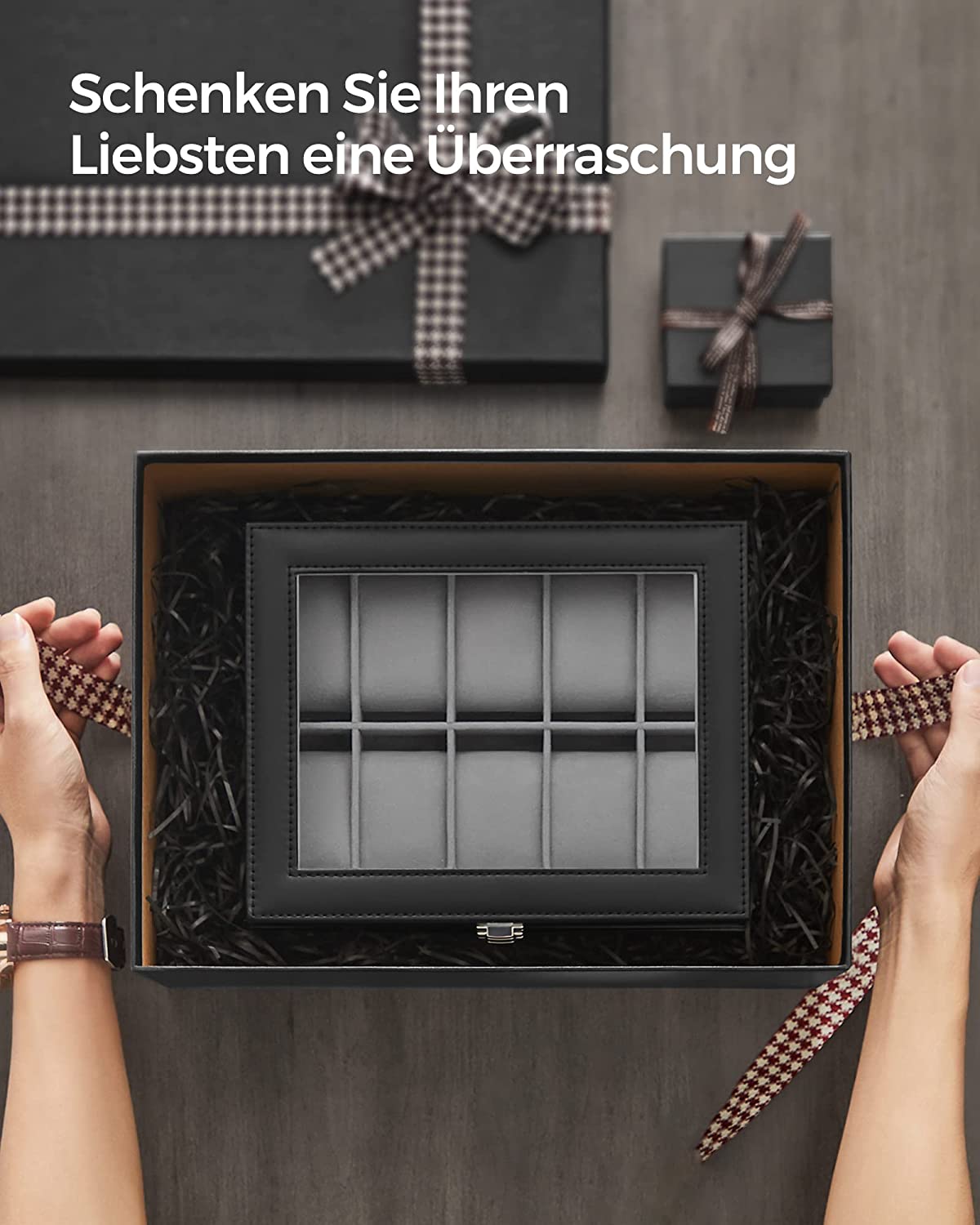 Songmics Θήκη Αποθήκευσης για 10 Ρολόγια - ‎Grey - JWB010BK