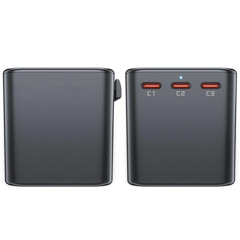 Acefast Z1 GaN 75W PD Φορτιστής Ταξιδίου με Ενσωματωμένα Βύσματα EU / UK / US / AUS με 3 Θύρες Type - C και 2 Θύρες USB - Black