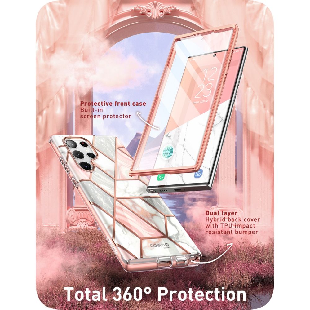 i - Blason Samsung Galaxy S23 Ultra Cosmo Σκληρή Θήκη με Πλαίσιο Σιλικόνης και Προστασία Οθόνης - Marble Pink