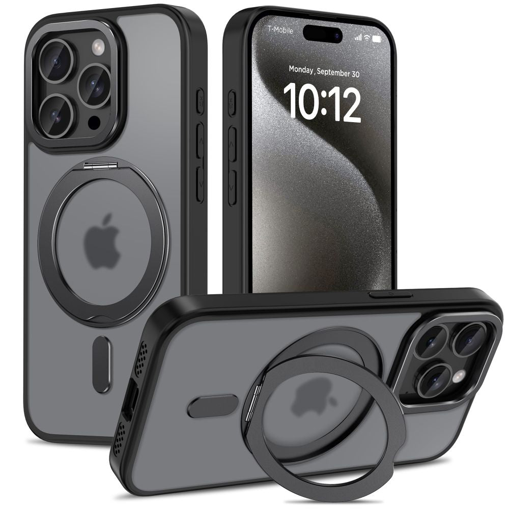 Tech - Protect iPhone 15 Pro MagRing - Σκληρή MagSafe Θήκη με Περιστρεφόμενο Δαχτυλίδι Συγκράτησης / Stand - Matte Black / Ημιδιάφανη