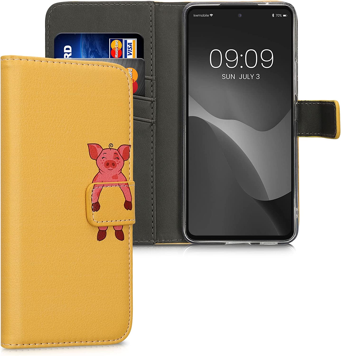 KW Samsung Galaxy A53 5G Θήκη Πορτοφόλι Stand - Design Pig - Pink / Coral / Pastel Yellow - 58008.08