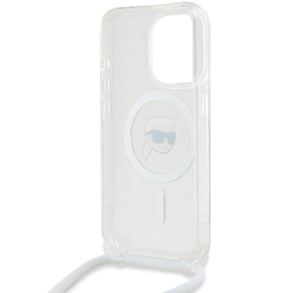 Karl Lagerfeld iPhone 15 Pro Max - Crossbody IML Karl Head - MagSafe Σκληρή Θήκη με Πλαίσιο Σιλικόνης και Λουράκι - Διάφανη - KLHMP15LHCKHNT