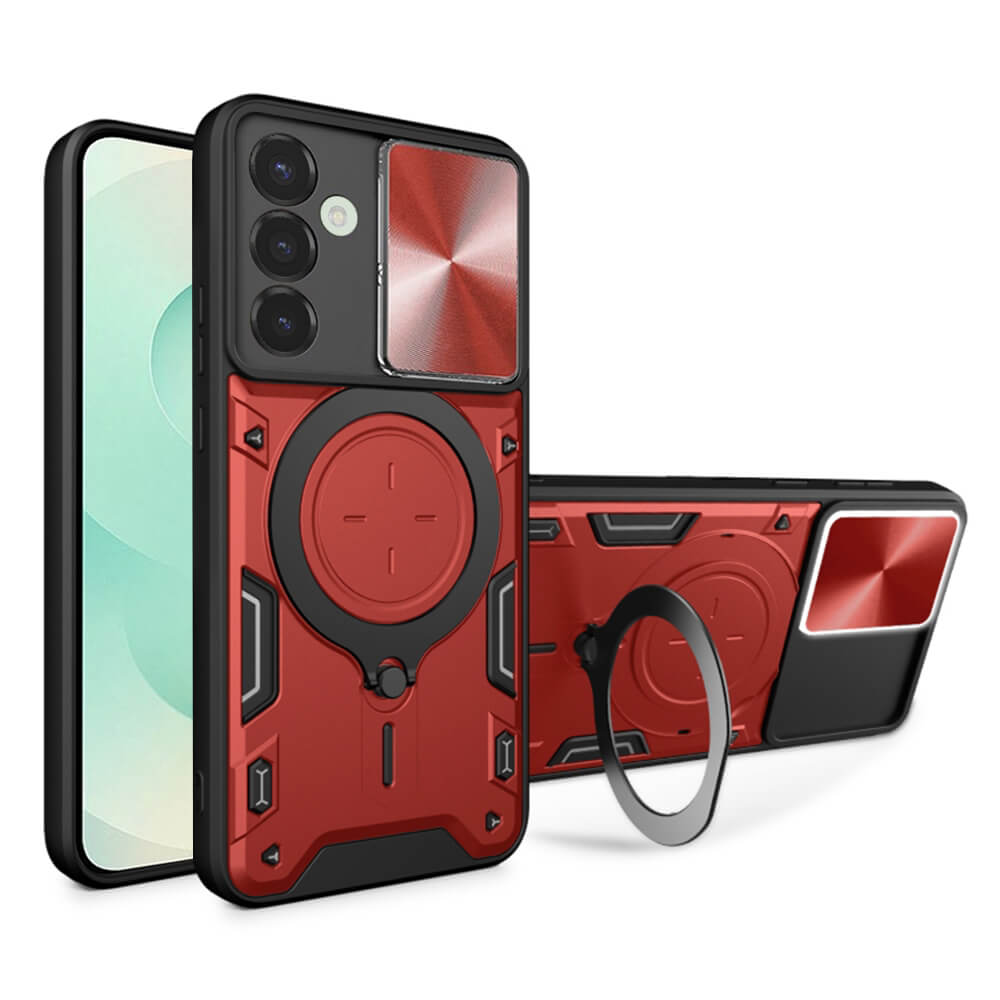 Techsuit Samsung Galaxy S25 Plus - CamGuard Pro - Σκληρή Θήκη με Προστασία Καμερών και Δαχτυλίδι Συγκράτησης - Red