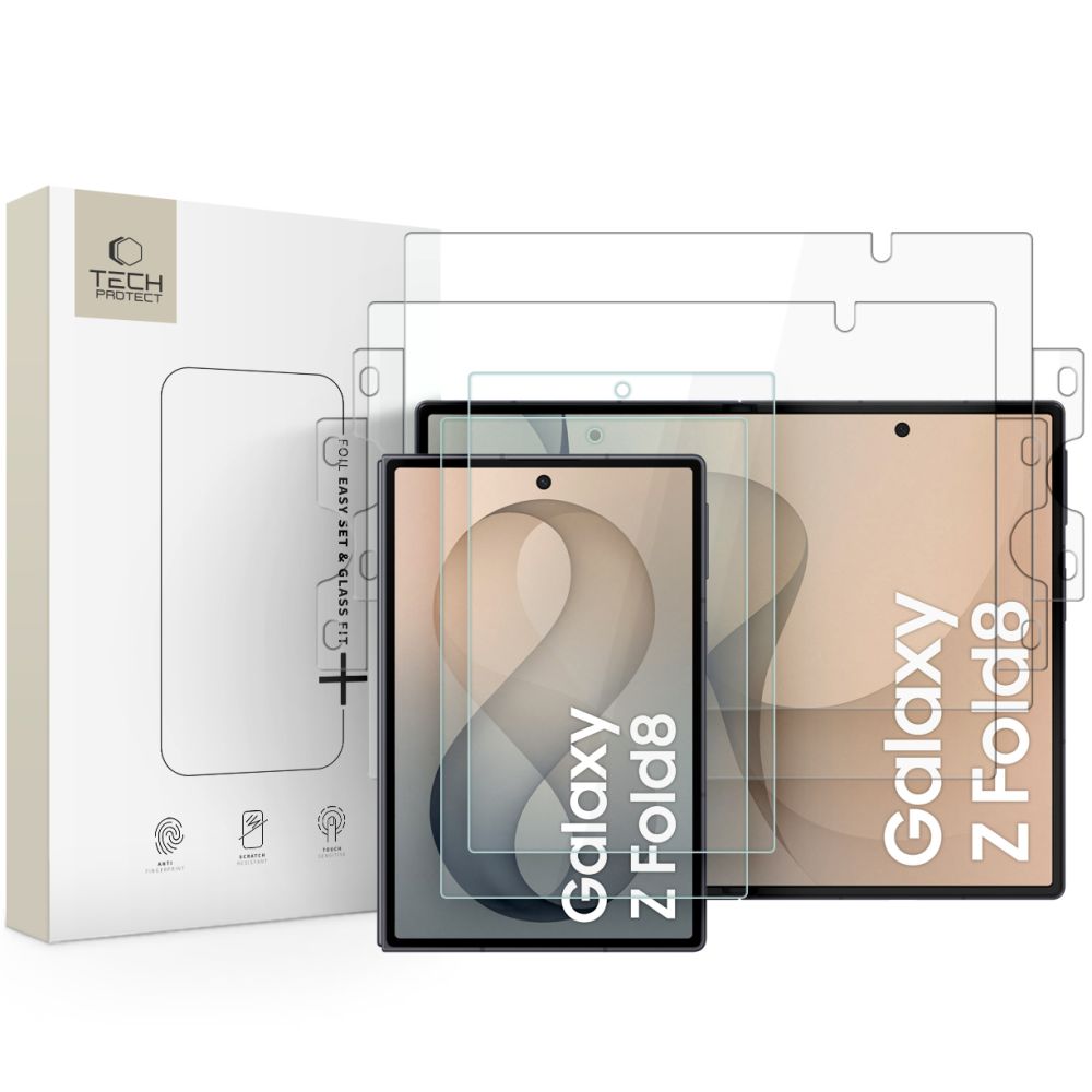 Tech-Protect Samsung Galaxy Z Fold8 - Σετ με 2 Αντιχαρακτικά Γυαλιά Οθόνης 9H και 2 Προσταυτικές Μεμβράνες - Easy Set Foil and Glass Fit 4in1 - Clear