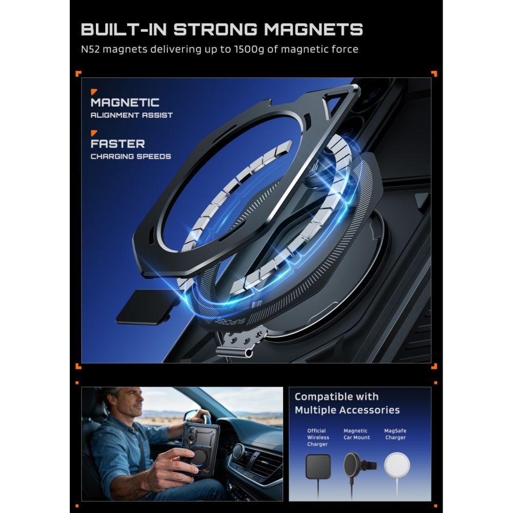 Supcase Samsung Galaxy Z Fold8 - Σκληρή Θήκη με Προστασία Οθόνης και MagSafe / Stand - UB Grip Mag - Black