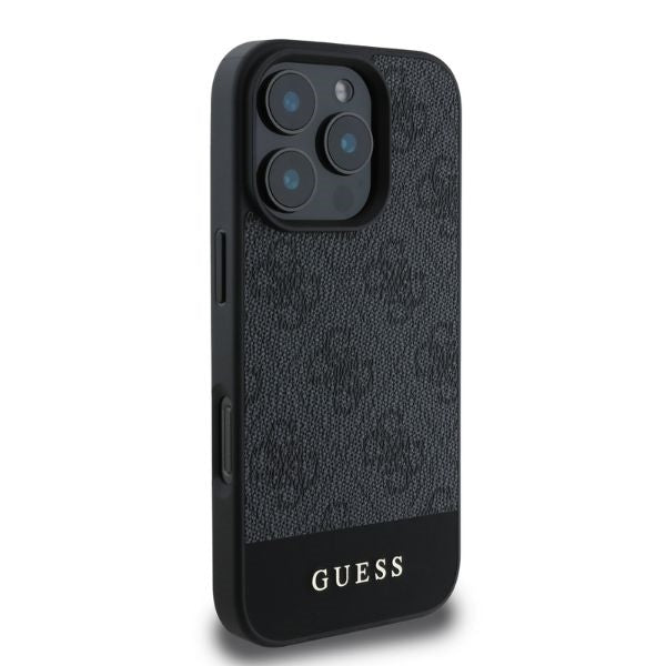 Guess iPhone 16 Pro Max - 4G Bottom Stripe - Θήκη με Επένδυση Συνθετικού Δέρματος - Grey - GUHCP16XG4GLGR