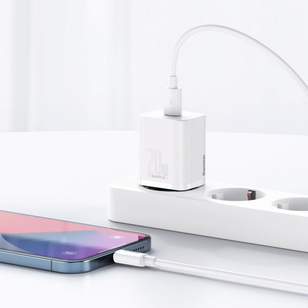 Baseus Super Si PD 20W Οικιακός Φορτιστής με Θύρα Type - C και καλώδιο Type - C to Lightning - White - TZCCSUP - B02