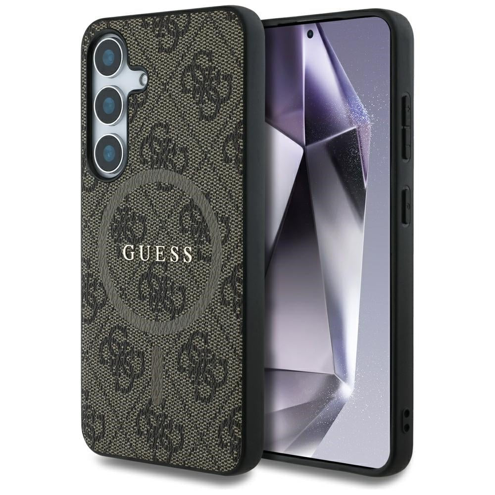 Guess Samsung Galaxy S25 - Leather 4G Colored Ring Classic Logo - MagSafe Θήκη με Επένδυση Συνθετικού Δέρματος - Brown - GUHMS25SG4GFRW